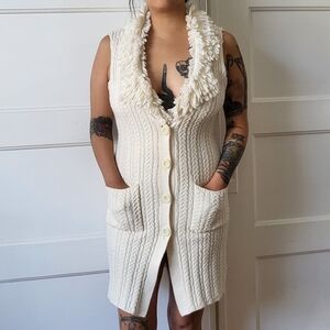 Vintage Y2K Nine West cream sweater tank dress buttons fringe PP